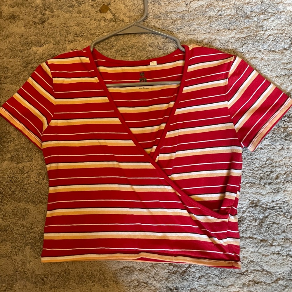 Pacsun red and yellow striped crop shirt